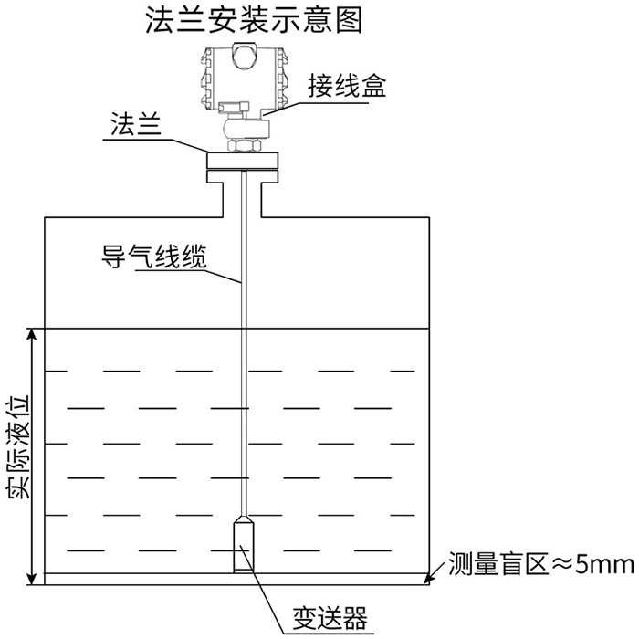 衛(wèi)生型靜壓液位計法蘭安裝示意圖